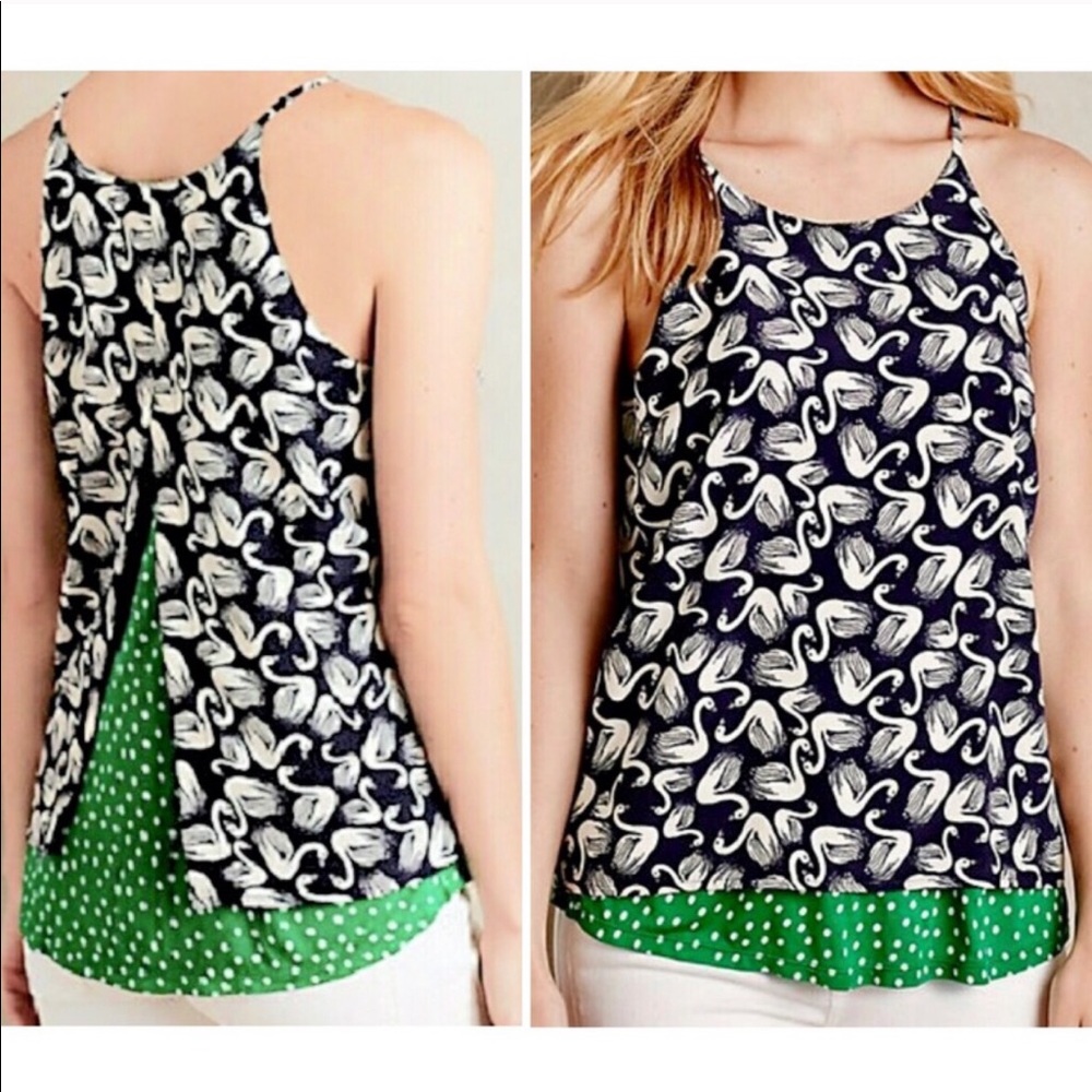ANTHROPOLOGIE Porridge Polka Dot Swan Bird Top
